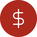 White dollar sign icon on a red circular background.
