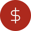 White dollar sign icon on a red circular background.