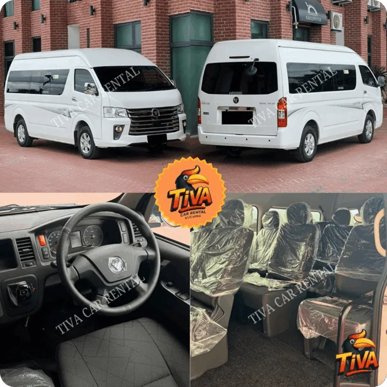 White van rental exterior and interior collage.