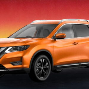An orange Nissan X Trail 2022 SUV offered for rental with Tiva Car Rental in Kuching.