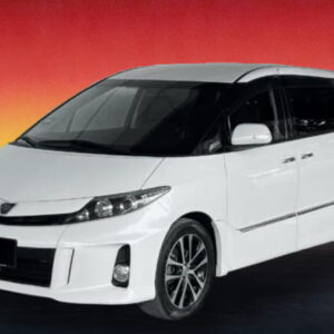 Toyota Estima 2013 pictured as a seven seater MPV available to rent through Tiva in Kuching.