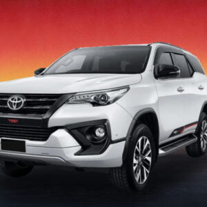 A white Toyota Fortuner 2020 SUV available to rent for family adventures in Kuching.